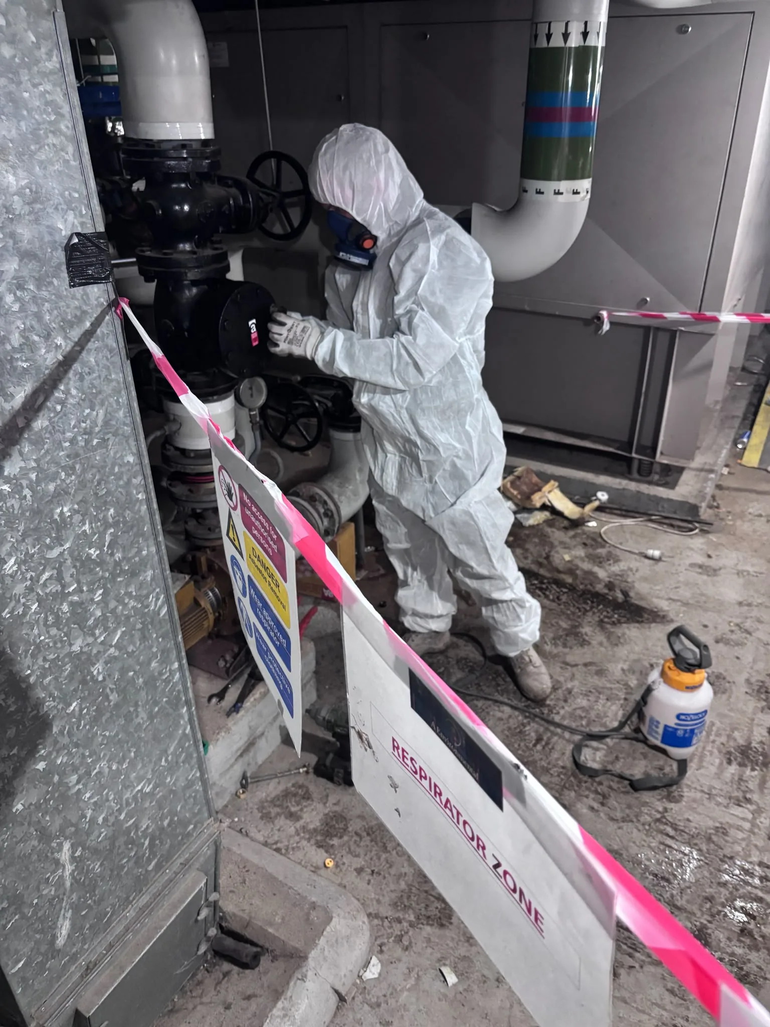 Asbestos artex removal from concrete soffit in Alexandra Palace